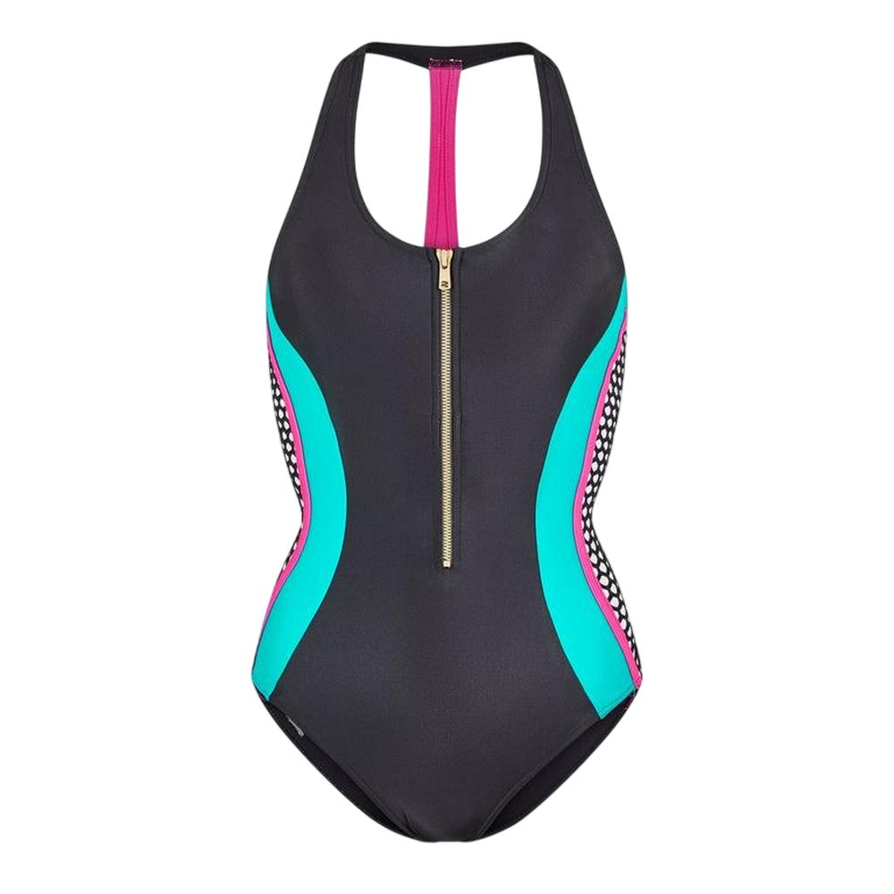 Multicoloured - Front - Zoggs Womens-Ladies Front Zip One Piece Swimsuit