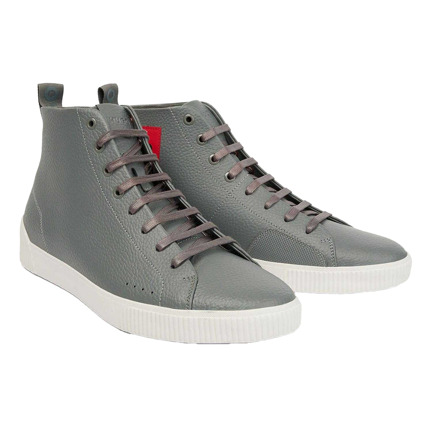 Grey - Front - Hugo Mens Zero Leather High-top Trainers