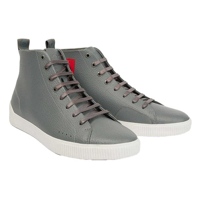 Grey - Front - Hugo Mens Zero Leather High-top Trainers