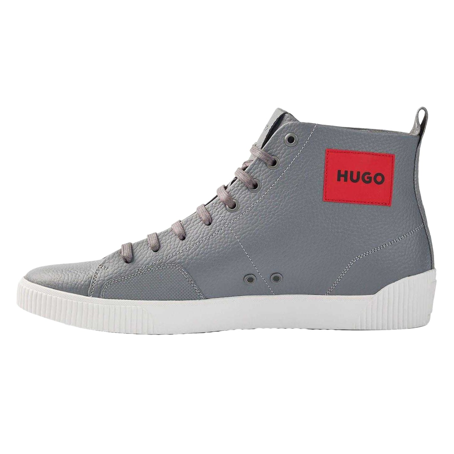Grey - Side - Hugo Mens Zero Leather High-top Trainers