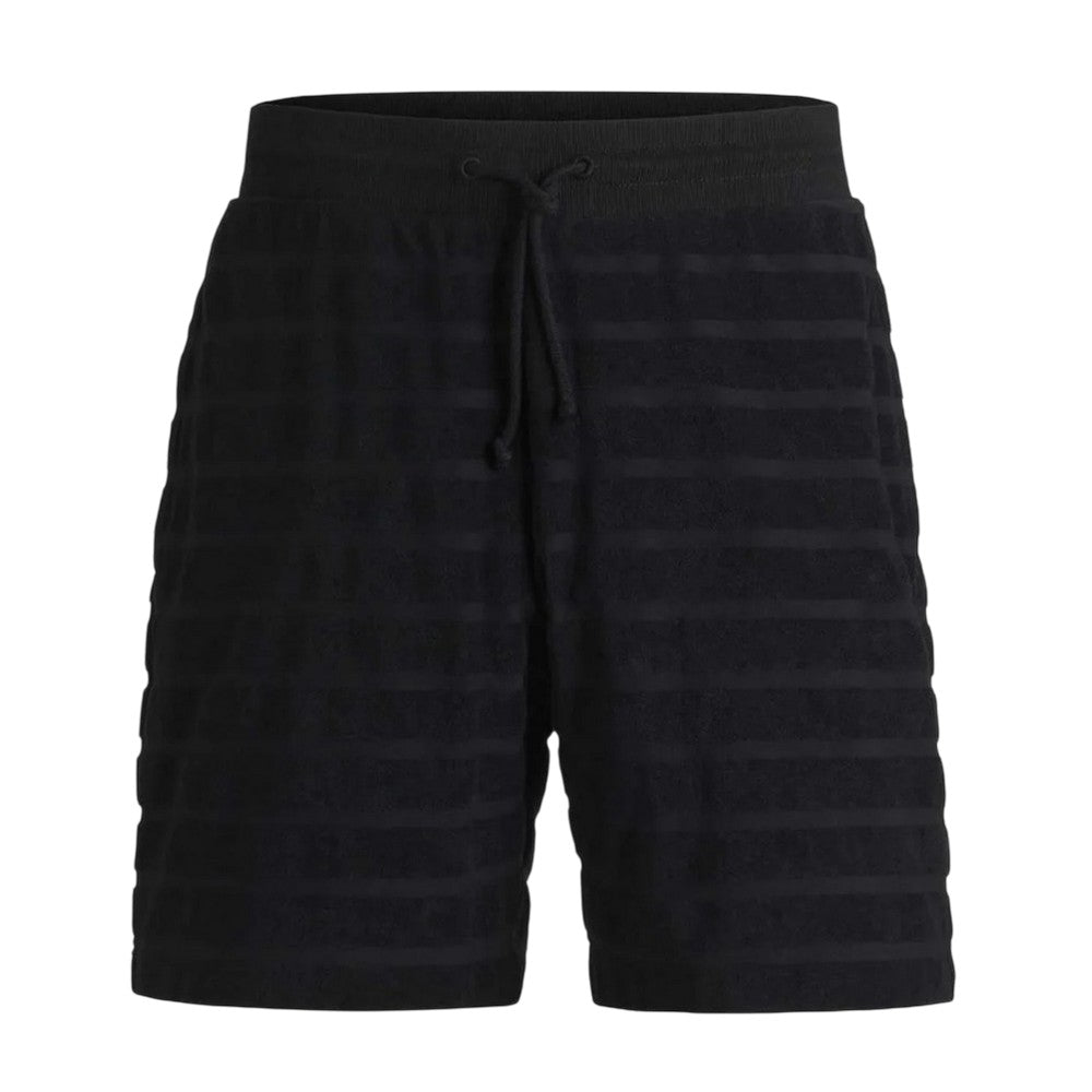Black - Front - Hugo Mens Cotton Striped Relaxed Fit Casual Shorts