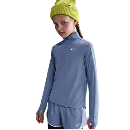 Indigo - Front - Nike Girls Dri-FIT Half Zip Long-Sleeved Top
