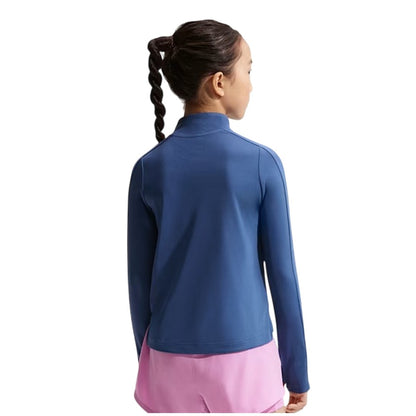 Mystic Blue - Back - Nike Girls Dri-FIT Half Zip Long-Sleeved Top