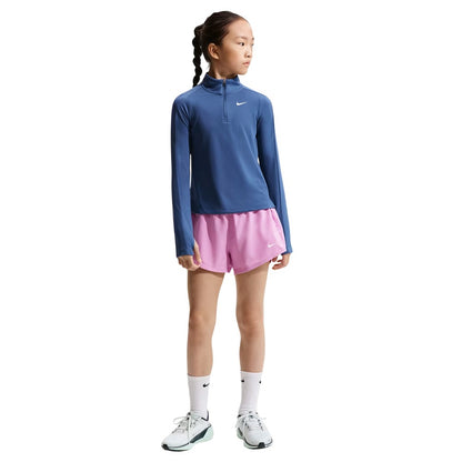 Mystic Blue - Side - Nike Girls Dri-FIT Half Zip Long-Sleeved Top