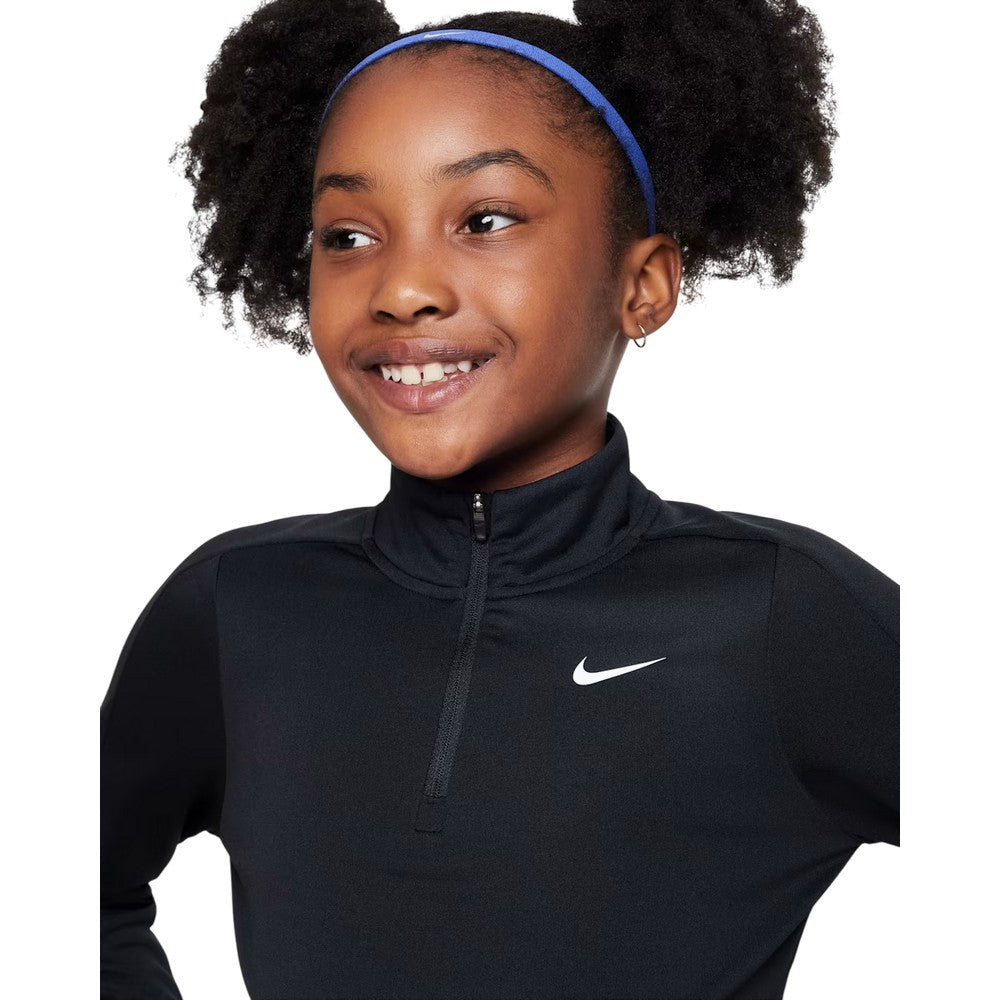 Black - Side - Nike Girls Dri-FIT Half Zip Long-Sleeved Top