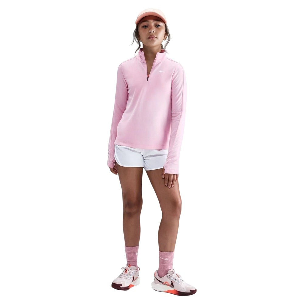 Pink - Side - Nike Girls Dri-FIT Half Zip Long-Sleeved Top