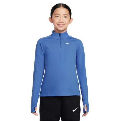 Blue - Front - Nike Girls Dri-FIT Half Zip Long-Sleeved Top