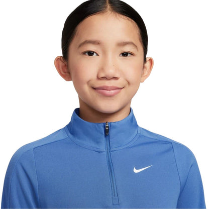 Blue - Side - Nike Girls Dri-FIT Half Zip Long-Sleeved Top