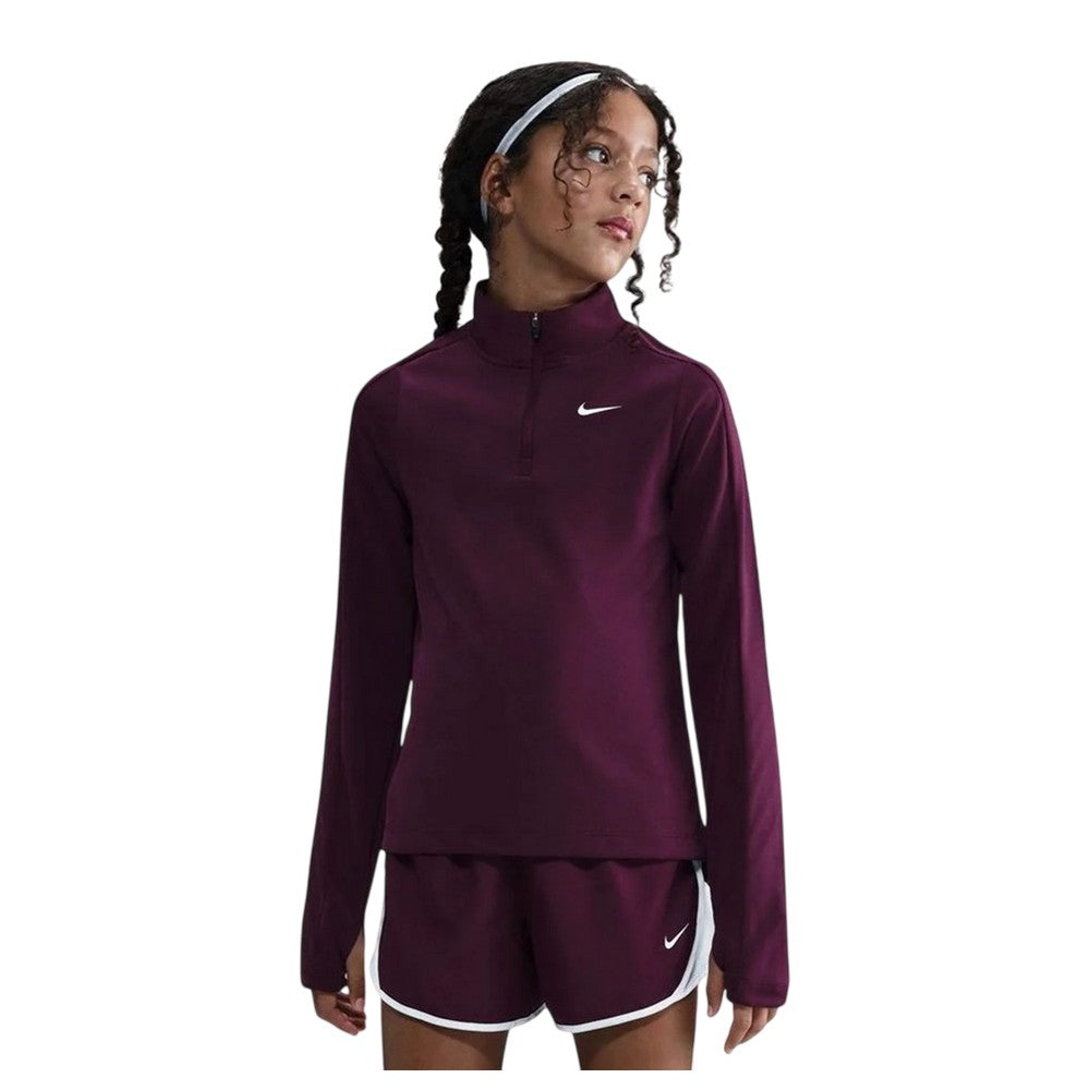 Bordeaux - Front - Nike Girls Dri-FIT Half Zip Long-Sleeved Top
