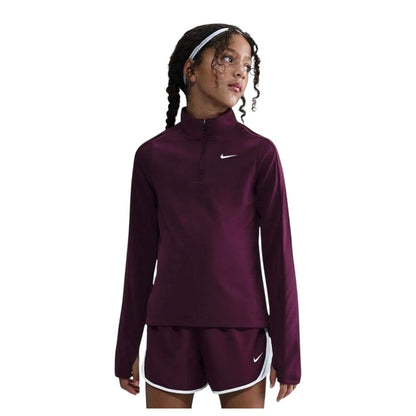 Bordeaux - Front - Nike Girls Dri-FIT Half Zip Long-Sleeved Top