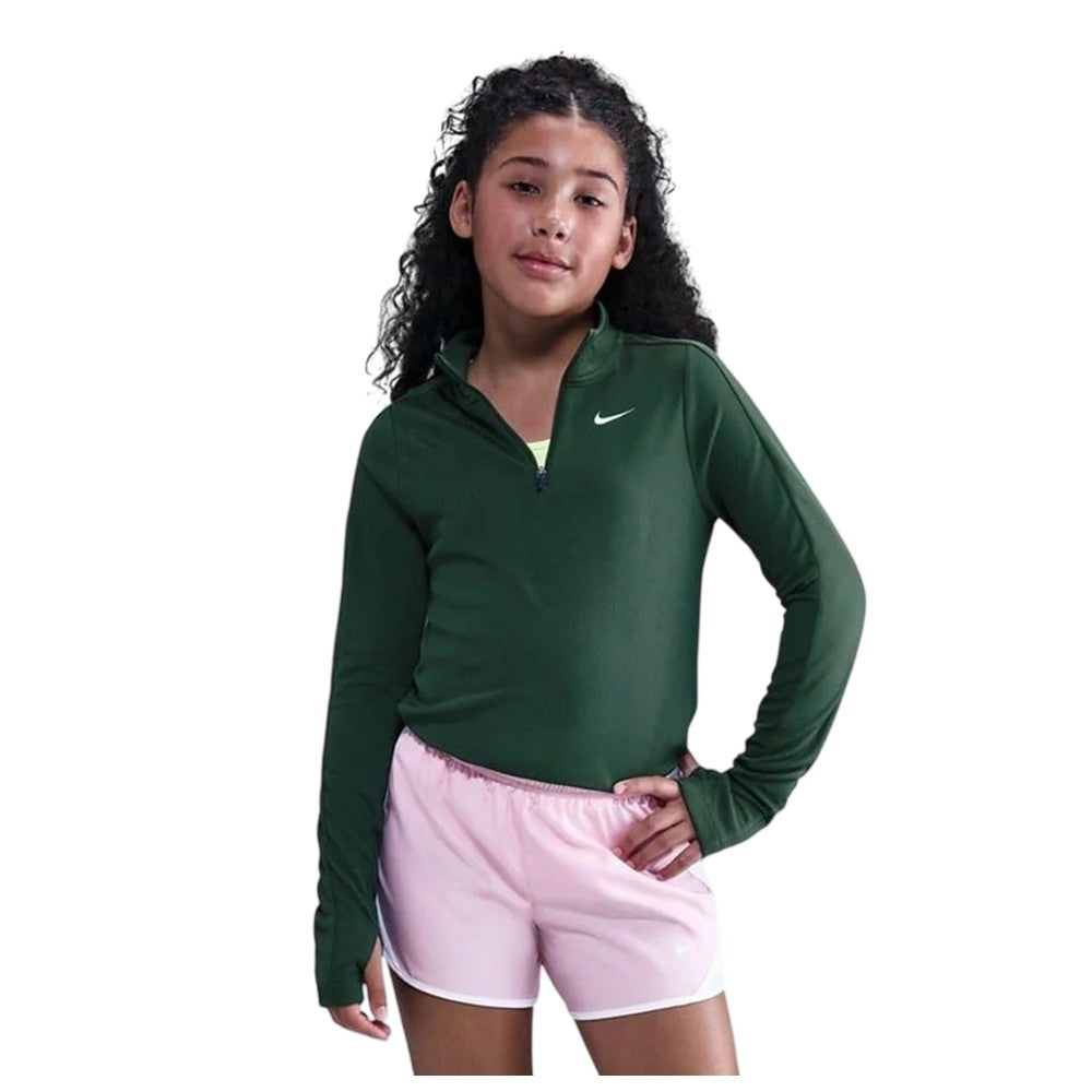 Fir - Front - Nike Girls Dri-FIT Half Zip Long-Sleeved Top