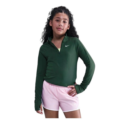 Fir - Front - Nike Girls Dri-FIT Half Zip Long-Sleeved Top