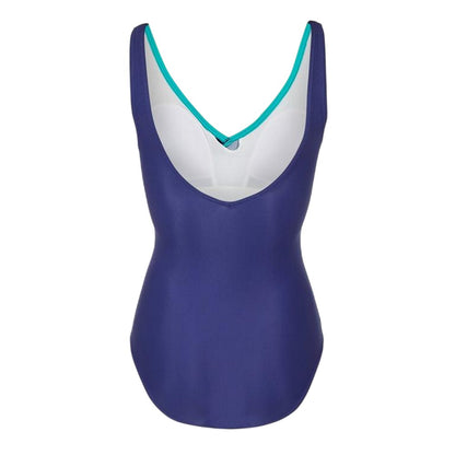 Blue - Back - Zoggs Womens-Ladies Printed Wrap Front One Piece Swimsuit