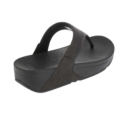 Black - Back - Fit Flop Womens-Ladies Lulu Sparkle Toe Post Wedge Sandals