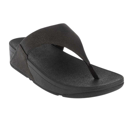 Black - Lifestyle - Fit Flop Womens-Ladies Lulu Sparkle Toe Post Wedge Sandals