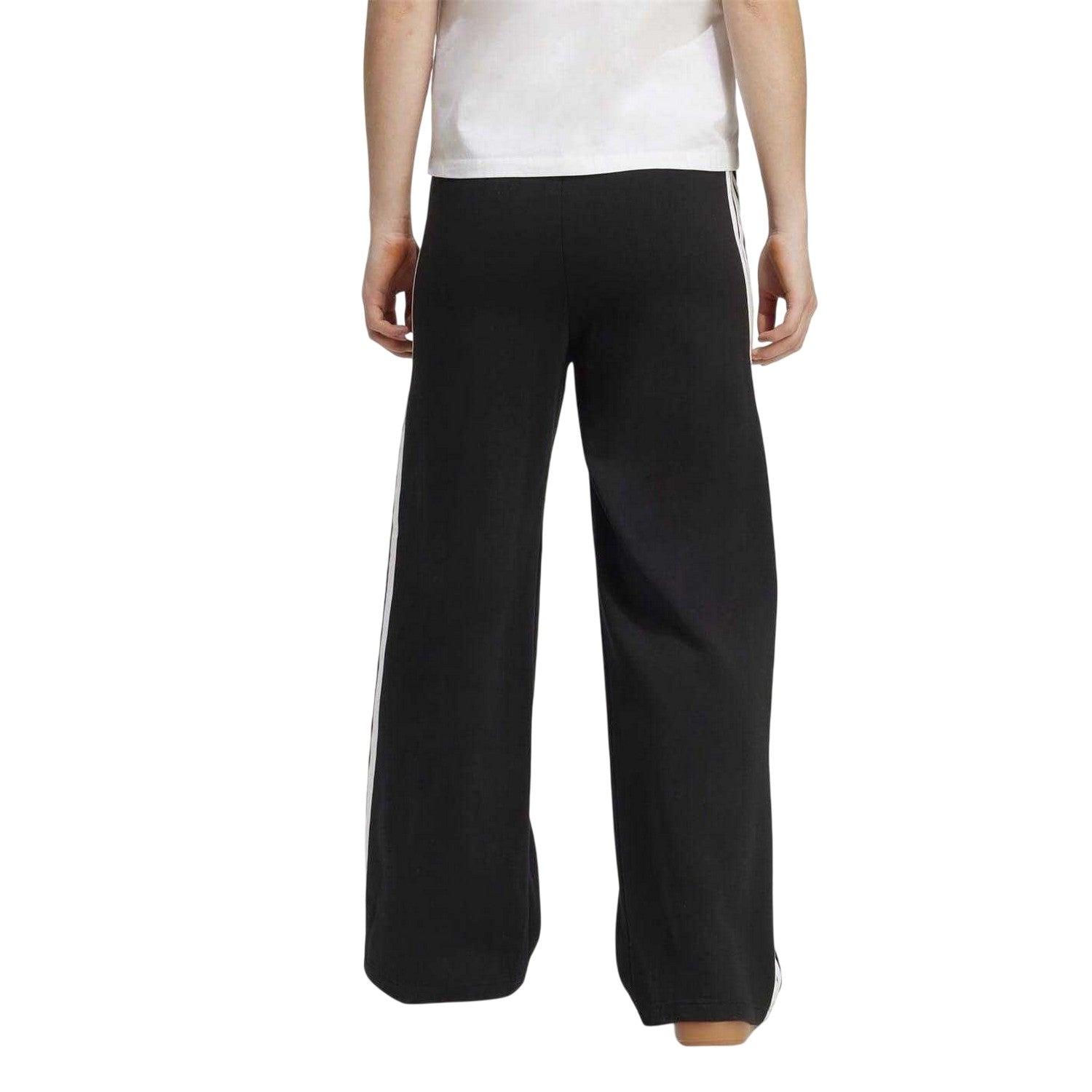 Black-White - Back - Adidas Womens-Ladies Fleece 3 Stripes Wide Leg Trousers