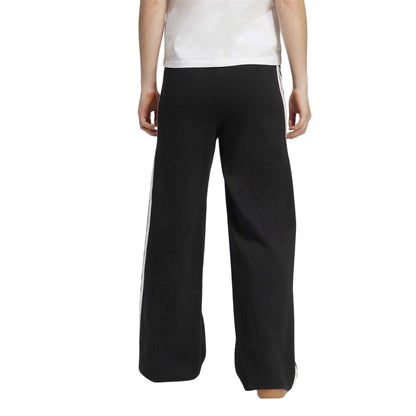Black-White - Back - Adidas Womens-Ladies Fleece 3 Stripes Wide Leg Trousers