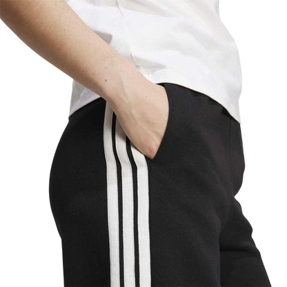 Black-White - Side - Adidas Womens-Ladies Fleece 3 Stripes Wide Leg Trousers