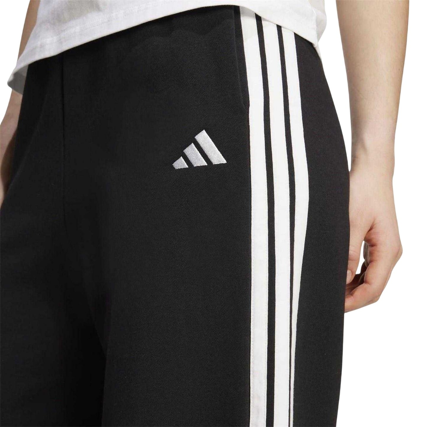 Black-White - Lifestyle - Adidas Womens-Ladies Fleece 3 Stripes Wide Leg Trousers