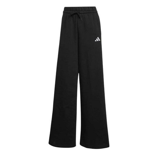 Black-White - Front - Adidas Womens-Ladies Fleece 3 Stripes Wide Leg Trousers