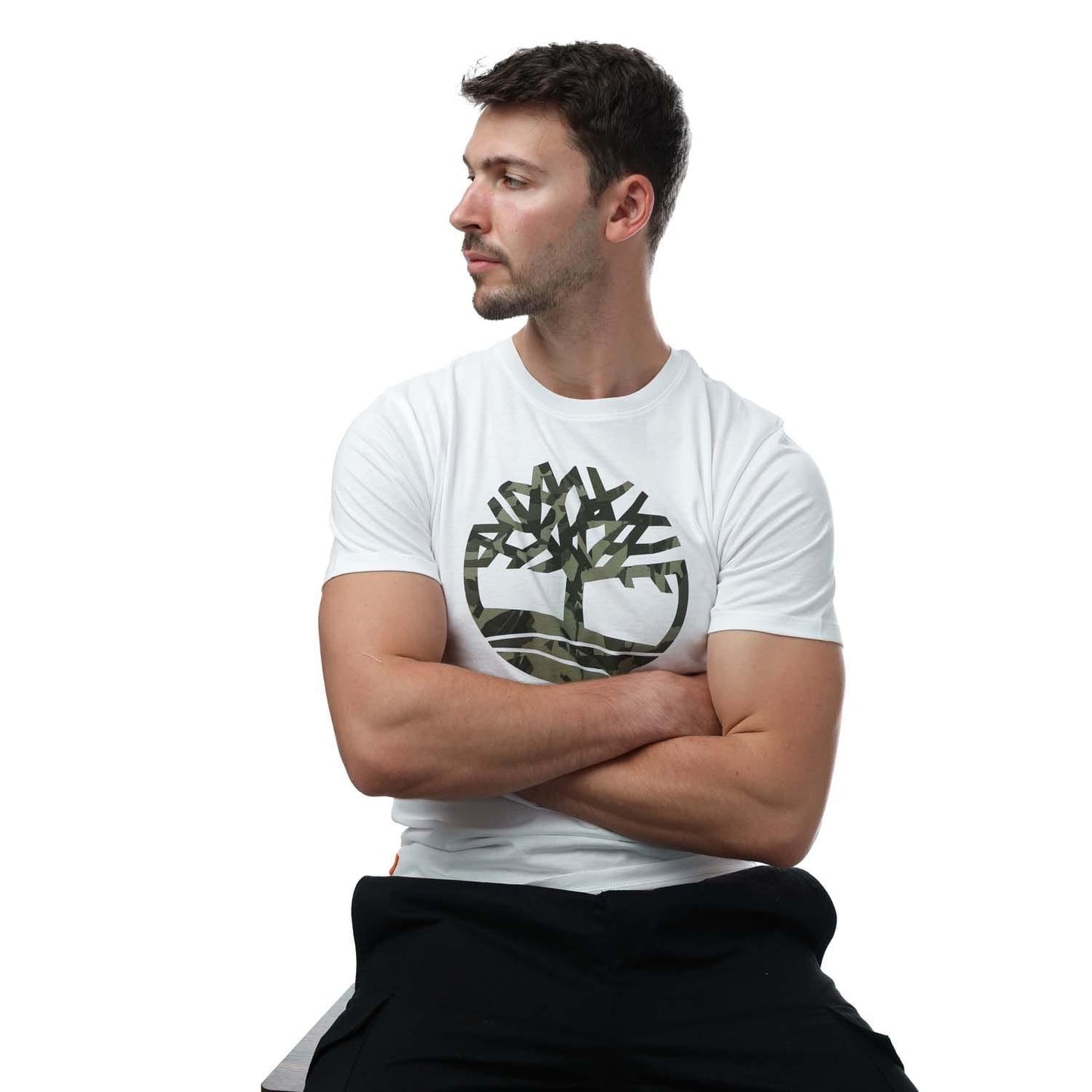 White - Lifestyle - Timberland Mens Camo Logo T-Shirt