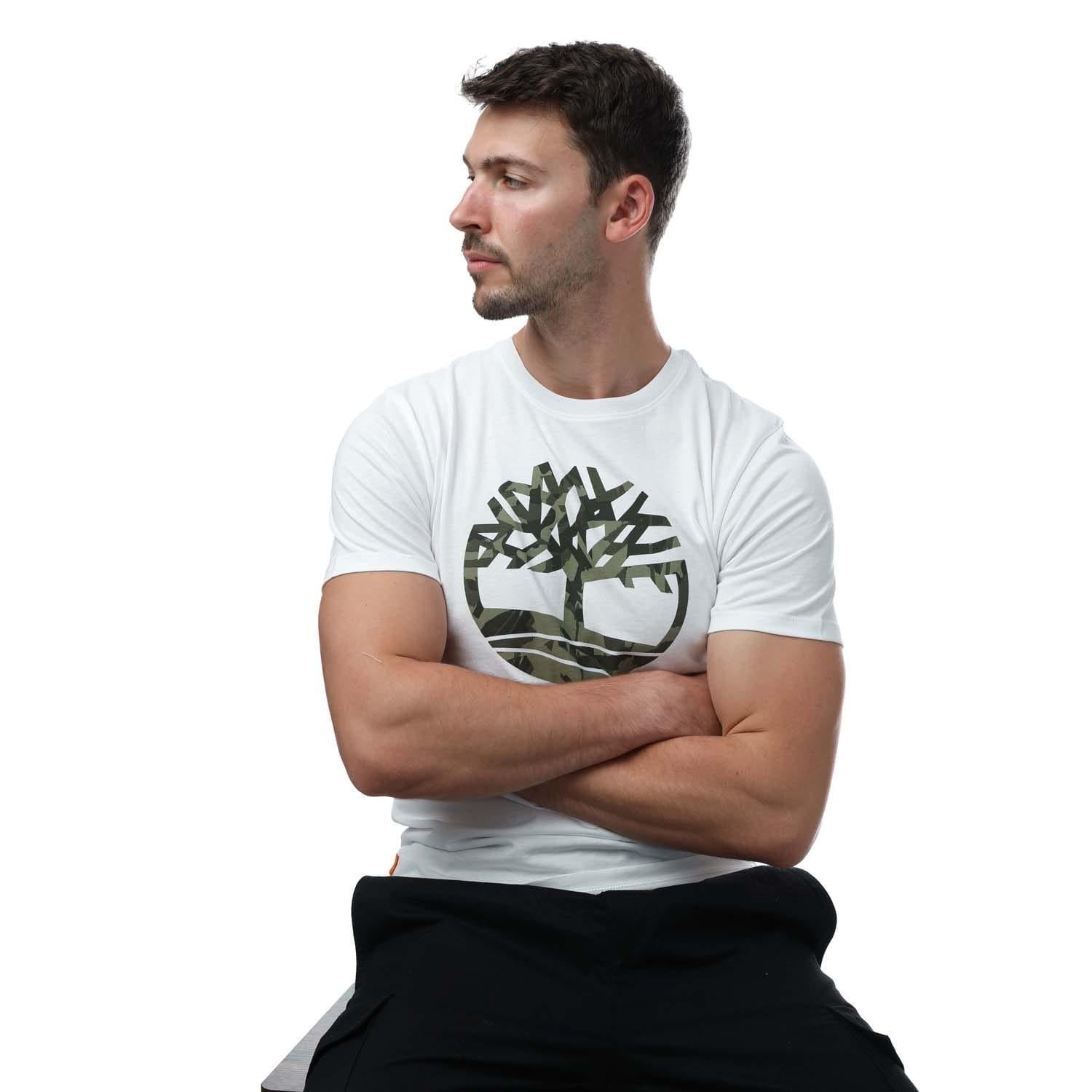 White - Lifestyle - Timberland Mens Camo Logo T-Shirt
