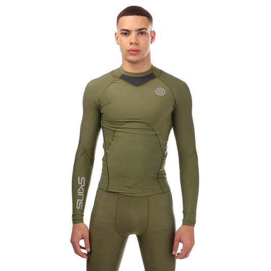 Khaki Green - Front - Skins Mens Series-3 Long-Sleeved Base Layer Top