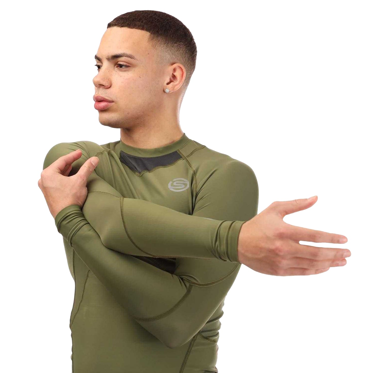 Khaki Green - Side - Skins Mens Series-3 Long-Sleeved Base Layer Top