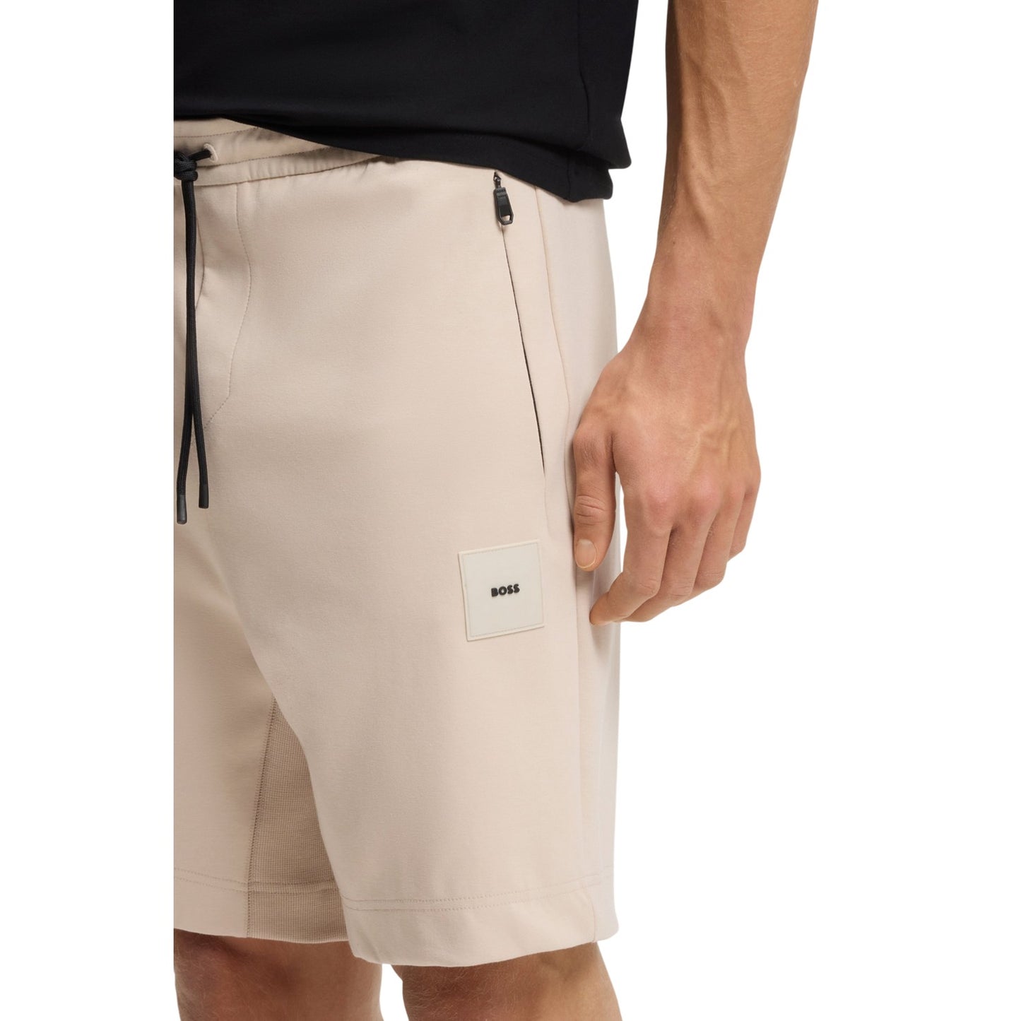 Beige - Side - Boss Mens Headlo Ribbed Sweat Shorts