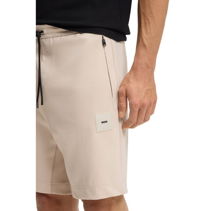 Beige - Side - Boss Mens Headlo Ribbed Sweat Shorts
