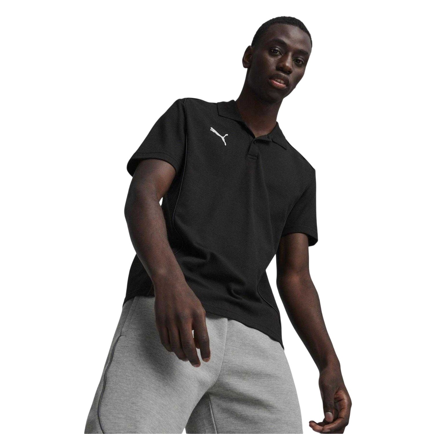 Black - Lifestyle - Puma Mens Logo Pique Polo Shirt