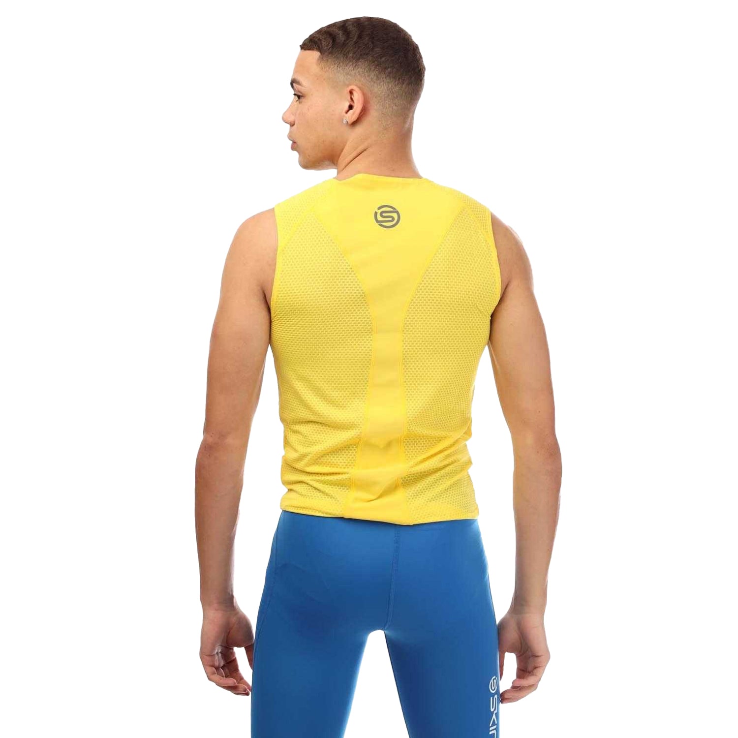 Yellow - Back - Skins Mens Cycle Sleeveless Base Layer Top
