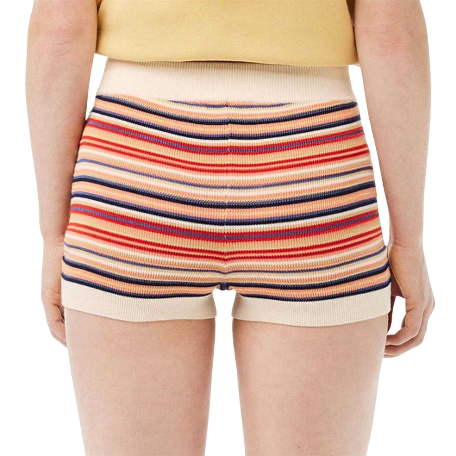 Multicoloured - Back - Lacoste Womens-Ladies Organic Cotton Striped Shorts