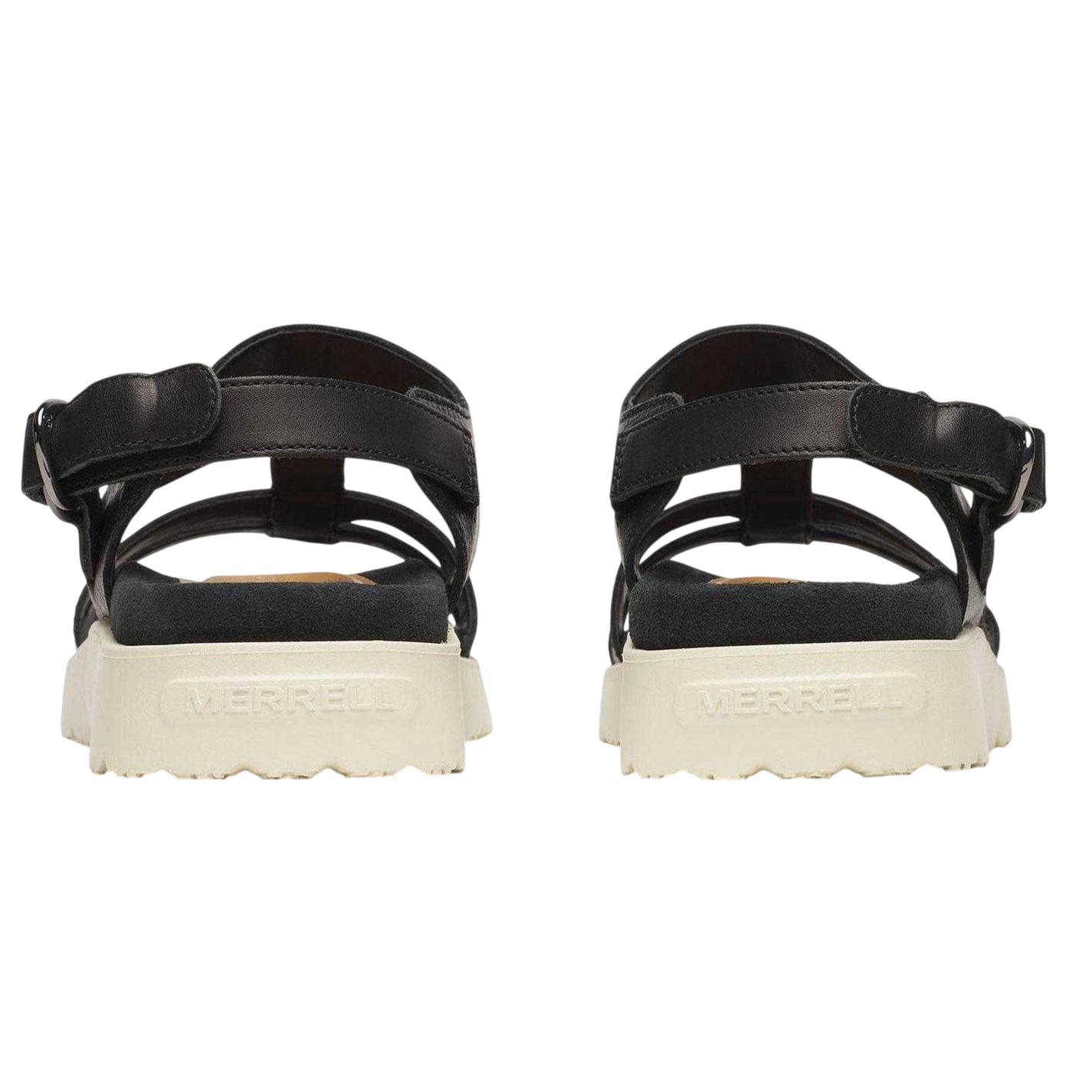 Black - Back - Merrell Womens-Ladies Leather Ankle Strap Flat Sandals