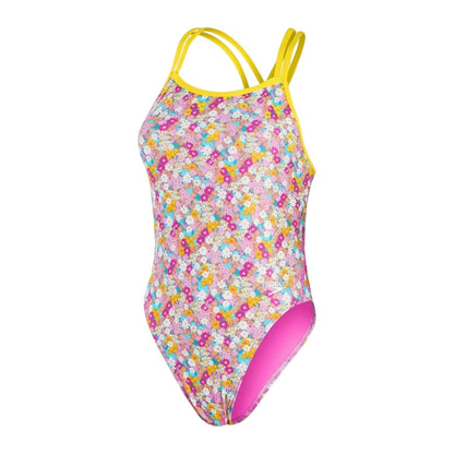 Yellow-Pink - Front - Speedo Girls Floral Pattern One Piece Swimsuit