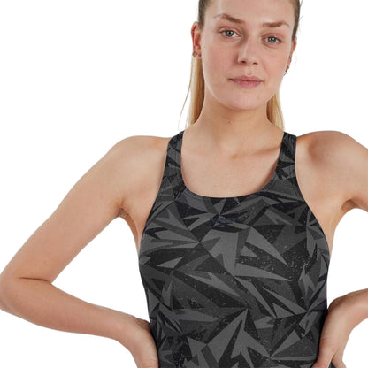 Black-Grey - Side - Speedo Womens-Ladies Hyper Boom Allover Medalist One Piece Swimsuit