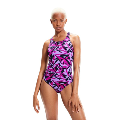 Navy-Berry - Lifestyle - Speedo Womens-Ladies Hyper Boom Allover Medalist One Piece Swimsuit