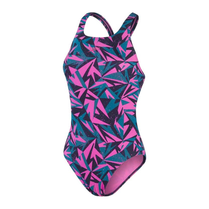Navy-Orchid - Front - Speedo Womens-Ladies Hyper Boom Allover Medalist One Piece Swimsuit
