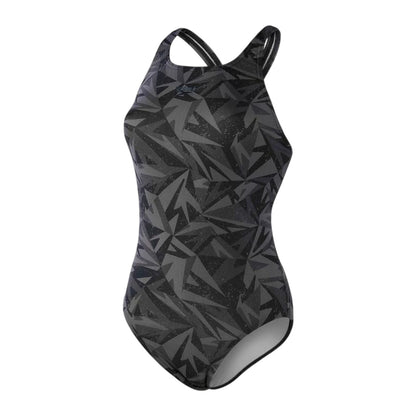 Black-Grey - Front - Speedo Womens-Ladies Hyper Boom Allover Medalist One Piece Swimsuit