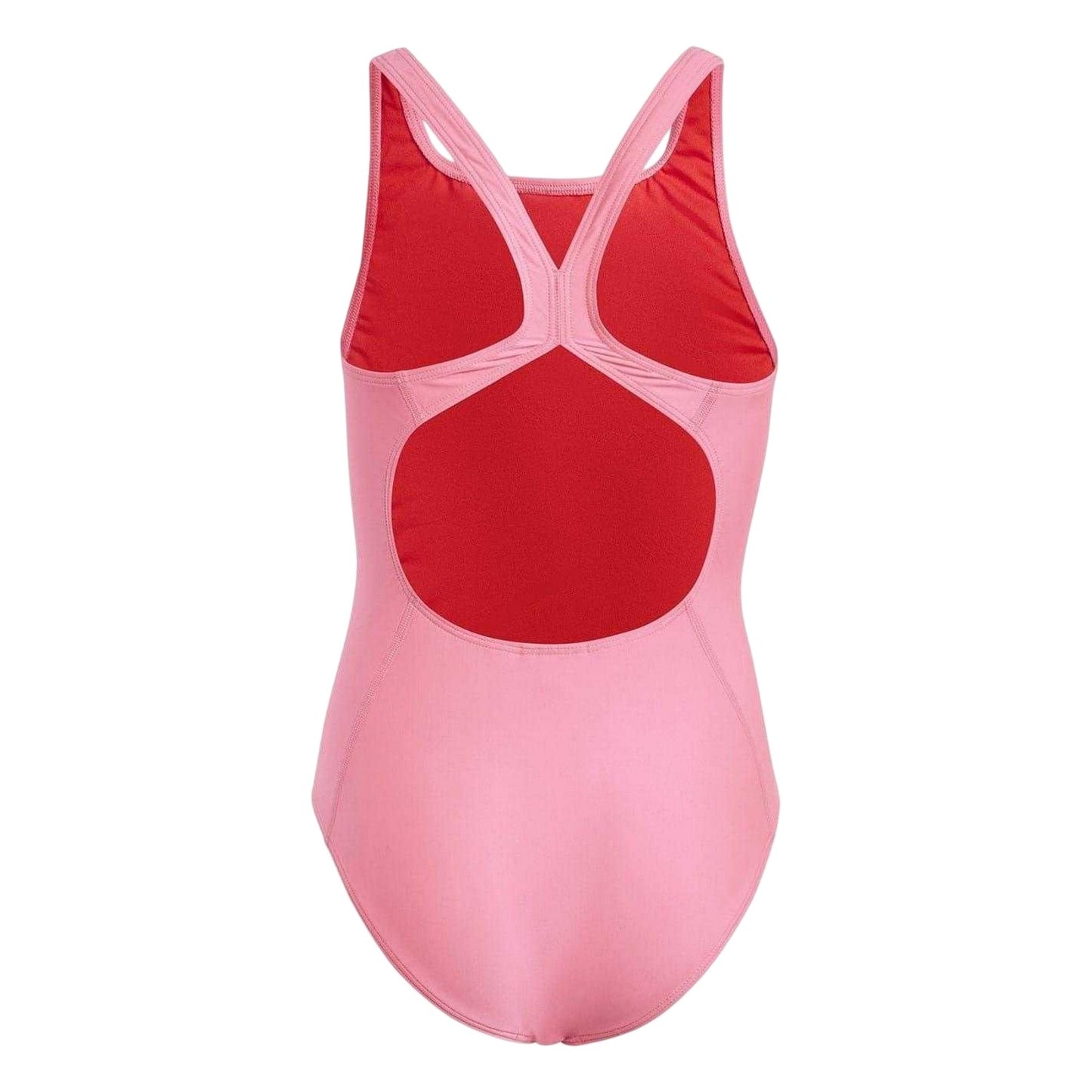 Pink-White - Back - Adidas Girls 3 Bars One Piece Swimsuit