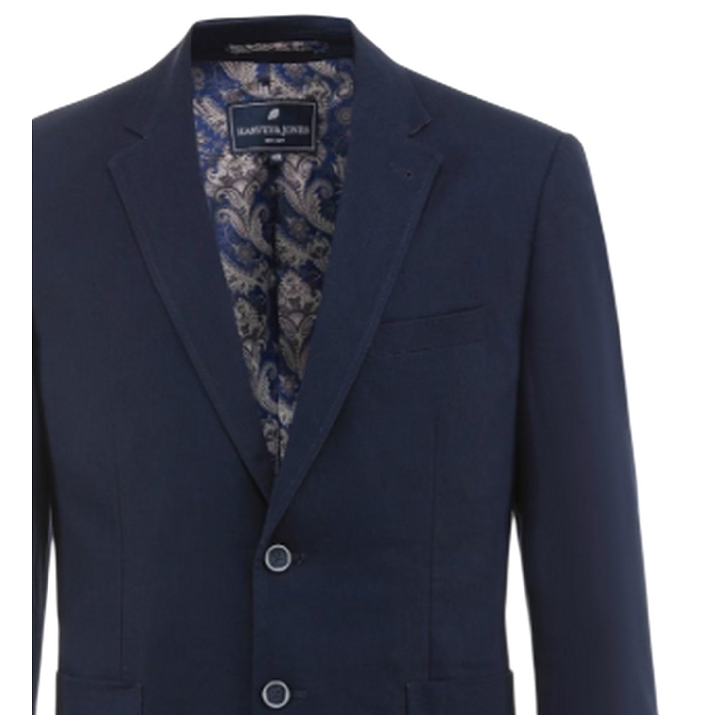 Navy - Back - Harvey & Jones Mens Plain Linen Blend Single-Breasted Blazer
