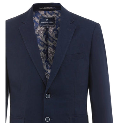 Navy - Back - Harvey & Jones Mens Plain Linen Blend Single-Breasted Blazer