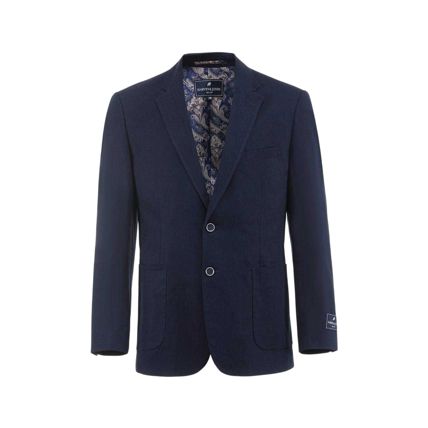 Navy - Front - Harvey & Jones Mens Plain Linen Blend Single-Breasted Blazer