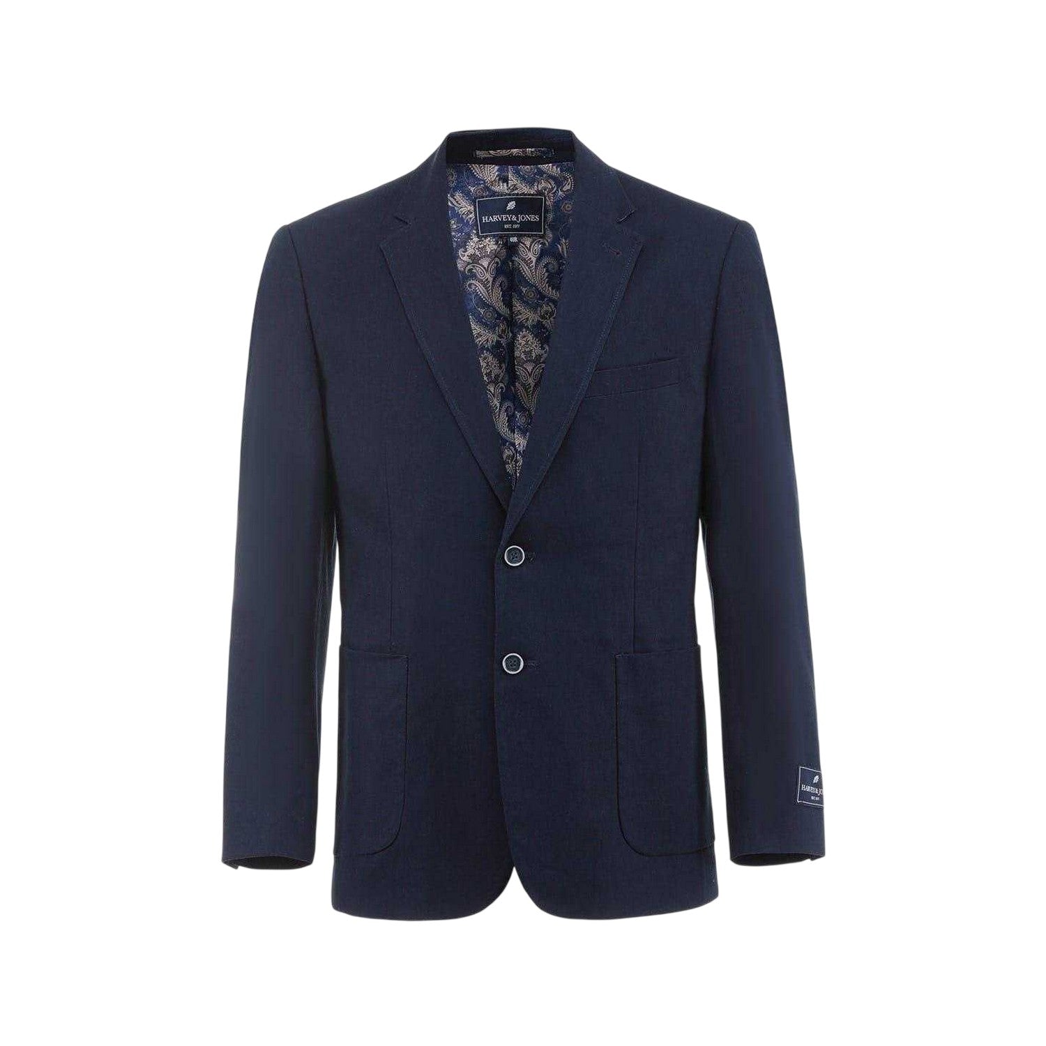 Navy - Front - Harvey & Jones Mens Plain Linen Blend Single-Breasted Blazer