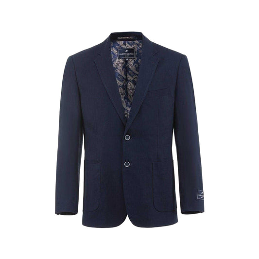 Navy - Front - Harvey & Jones Mens Plain Linen Blend Single-Breasted Blazer