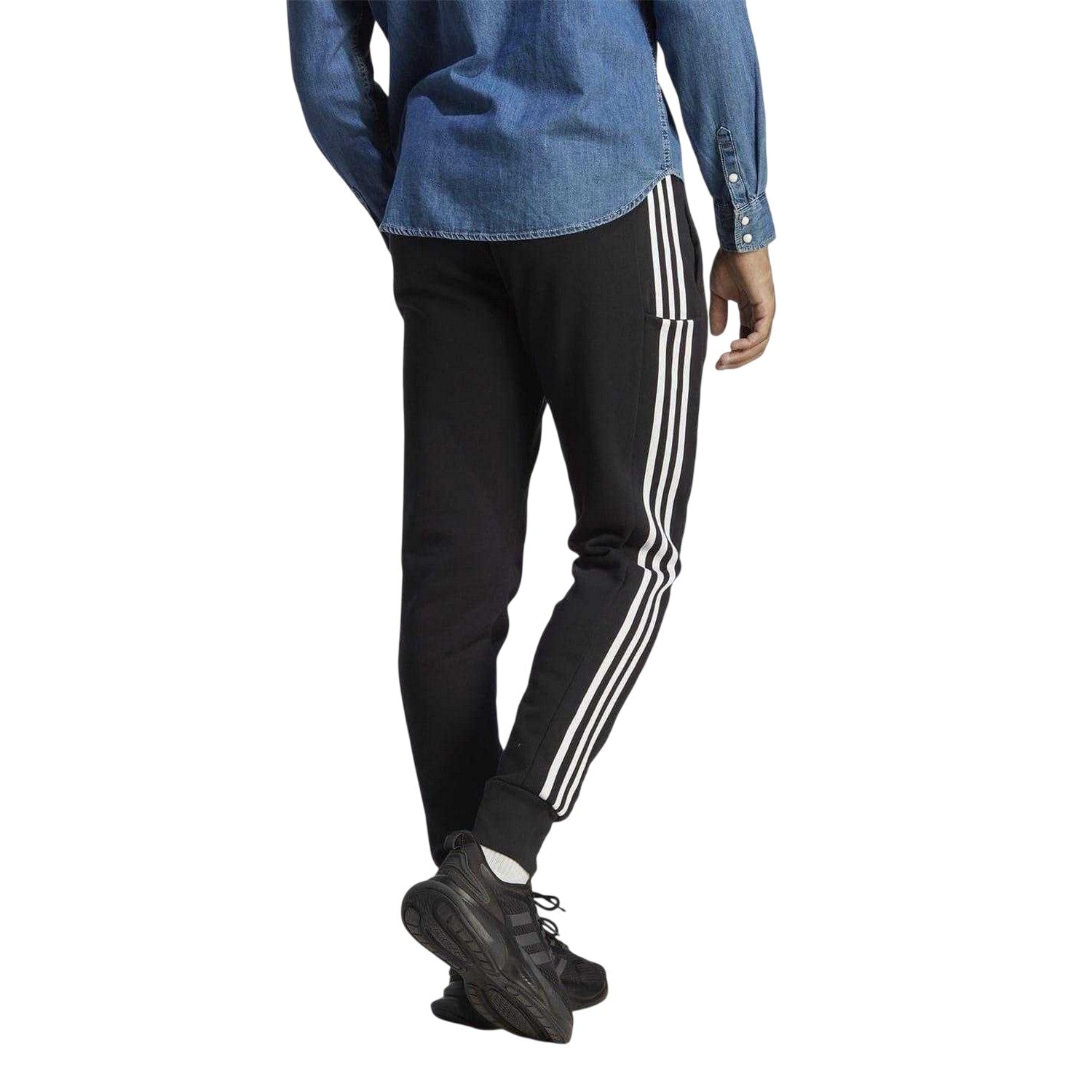 Black-White - Back - Adidas Mens French Terry 3 Stripes Joggers