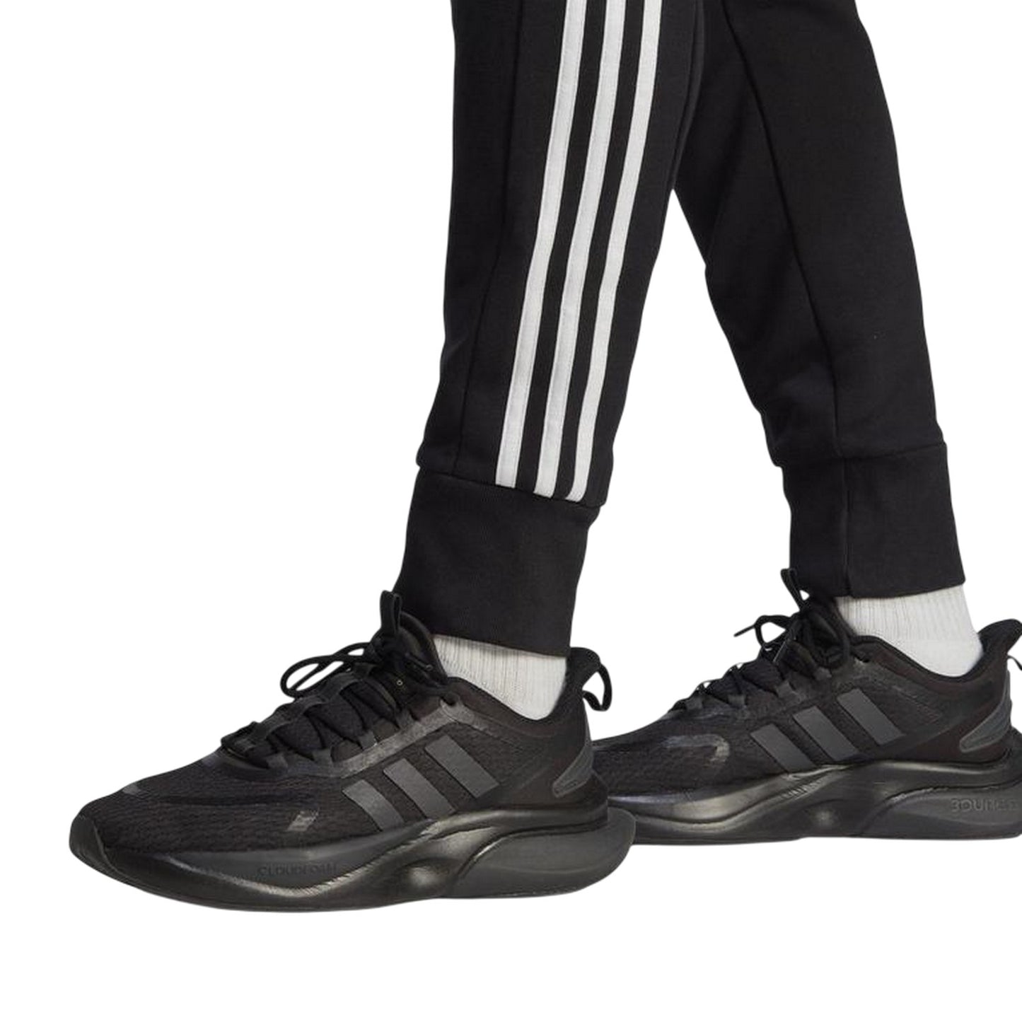 Black-White - Pack Shot - Adidas Mens French Terry 3 Stripes Joggers