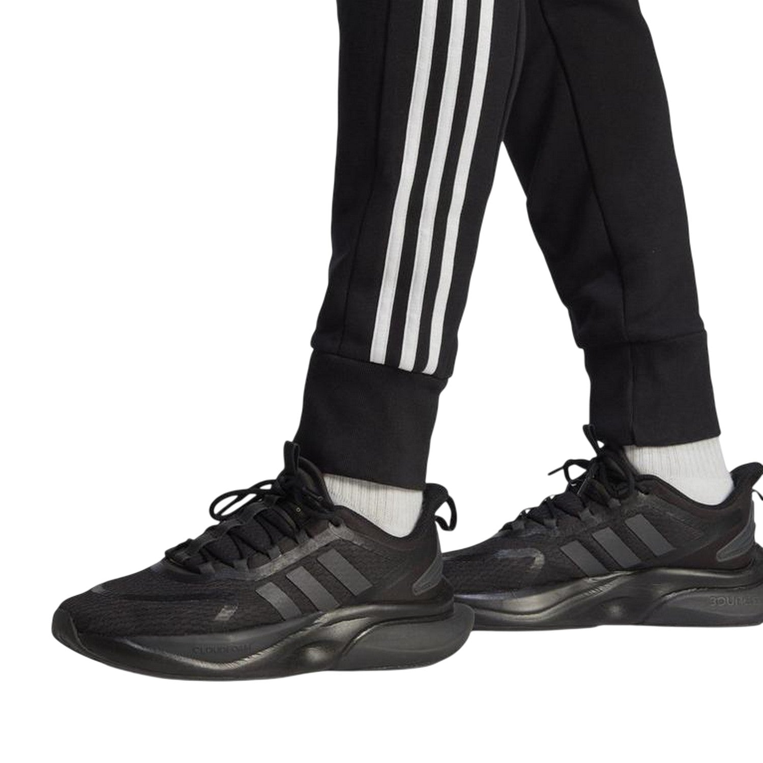 Black-White - Pack Shot - Adidas Mens French Terry 3 Stripes Joggers