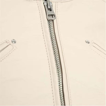Oatmeal - Side - Vero Moda Womens-Ladies Favodona Faux Leather Jacket