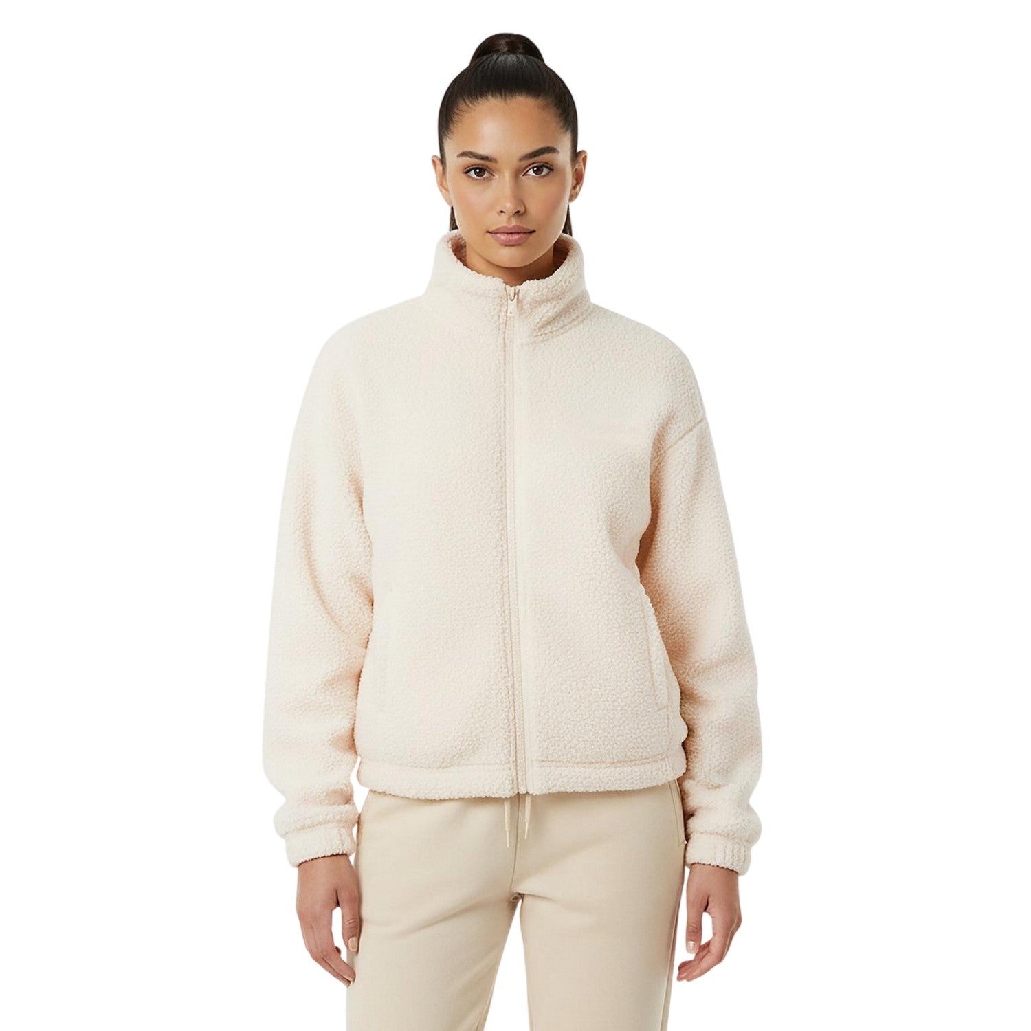 Cream - Side - USA Pro Womens-Ladies Plain Full Zip Relaxed Fit Jacket